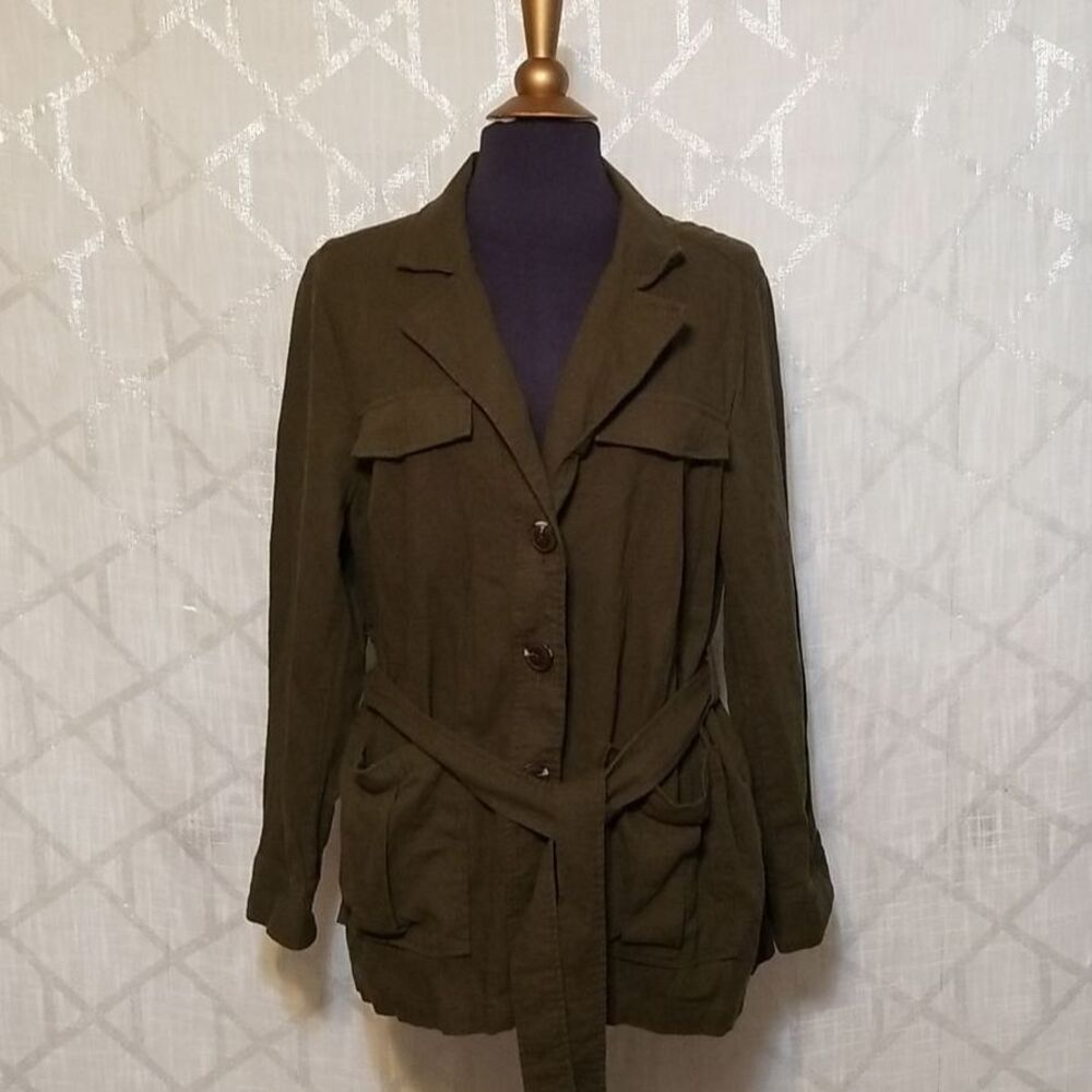 Capsule Linen Blend Jacket Outerwear Womens Size 14 Green Minimalist Travel